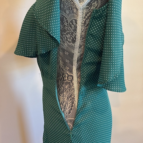 Flynn Skye Green Micro Dot Off The Shoulder Midi Dress Size Small - Picture 10 of 13